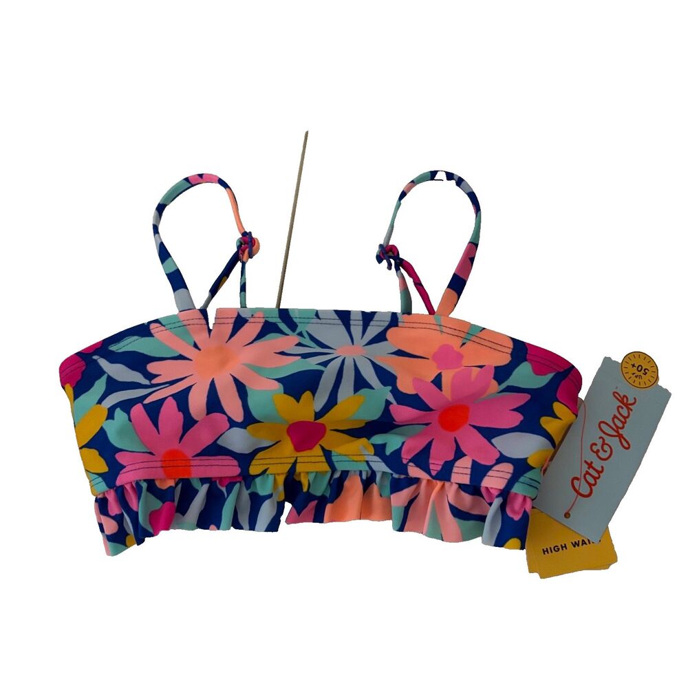 Cat & Jack Bikini Top Girl's Small Floral Ruffle Bathing Suit Swim